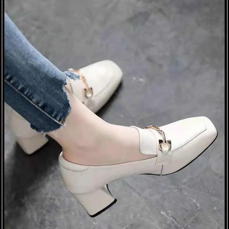 Spring and Summer 2022 New Soft Leather British Style Small Leather Shoes Women's Soft Leather Shoes Women's All-match Mid-heel Chunky Heel Trendy Single-layer Shoes