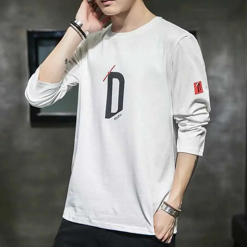 Men's Long Sleeve T-Shirt Beige Round Neck Print - Image 6