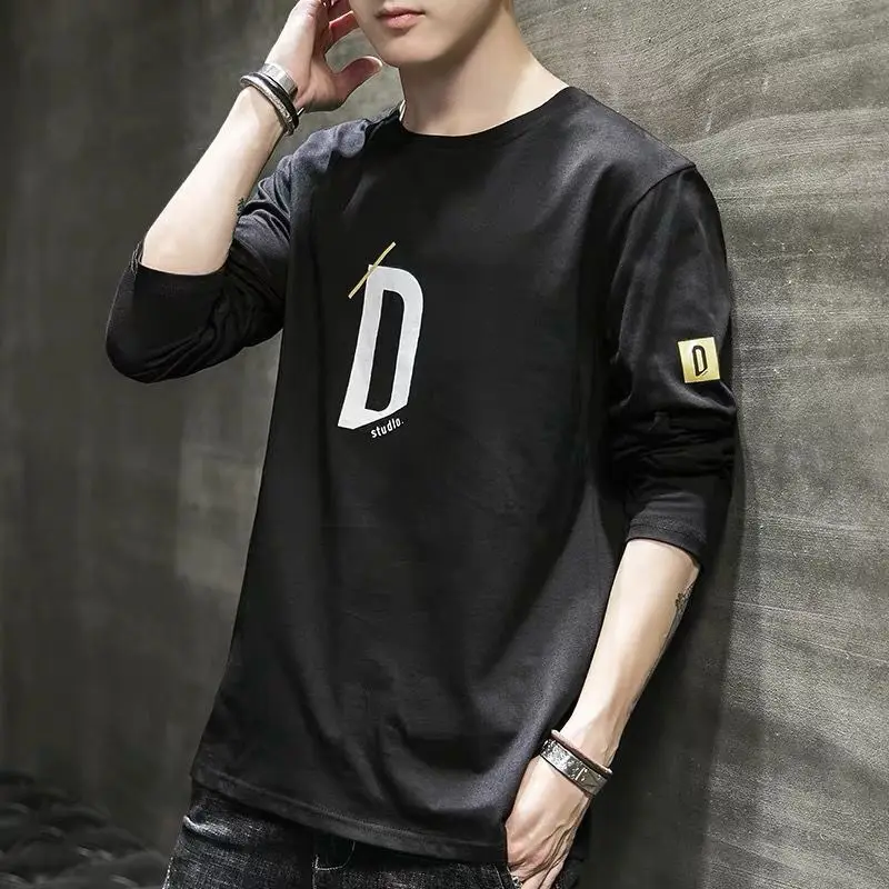 Men's Long Sleeve T-Shirt Beige Round Neck Print - Image 3