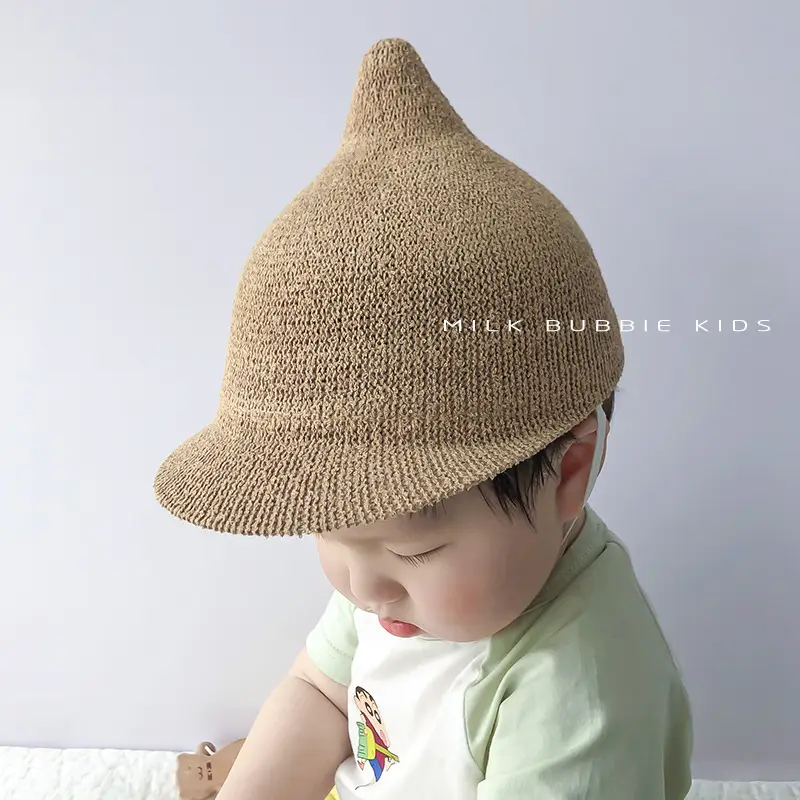 Gray Knitted Baby Hat for Kids Summer Travel Sunshade