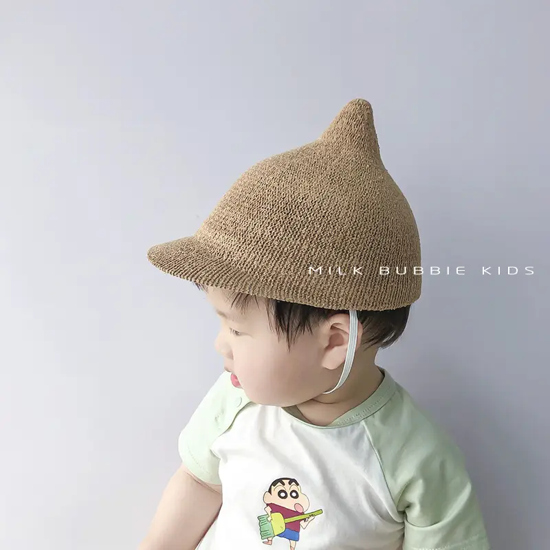 Gray Knitted Baby Hat for Kids Summer Travel Sunshade