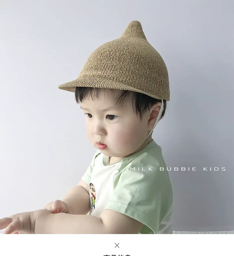 Gray Knitted Baby Hat for Kids Summer Travel Sunshade — feature 1