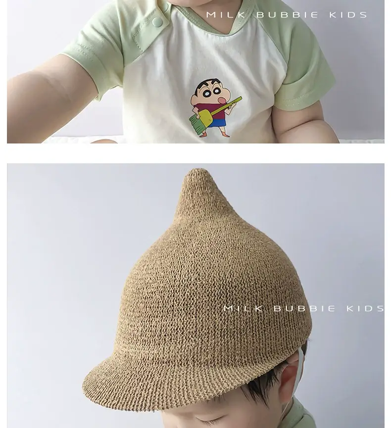 Gray Knitted Baby Hat for Kids Summer Travel Sunshade — feature 11