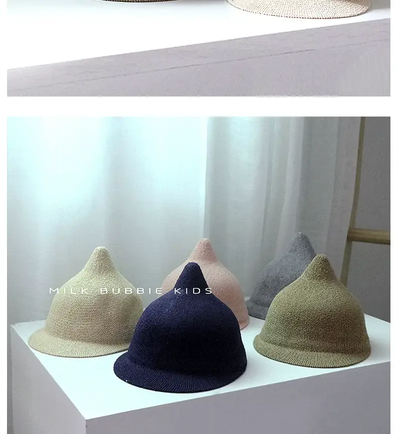 Gray Knitted Baby Hat for Kids Summer Travel Sunshade — feature 3