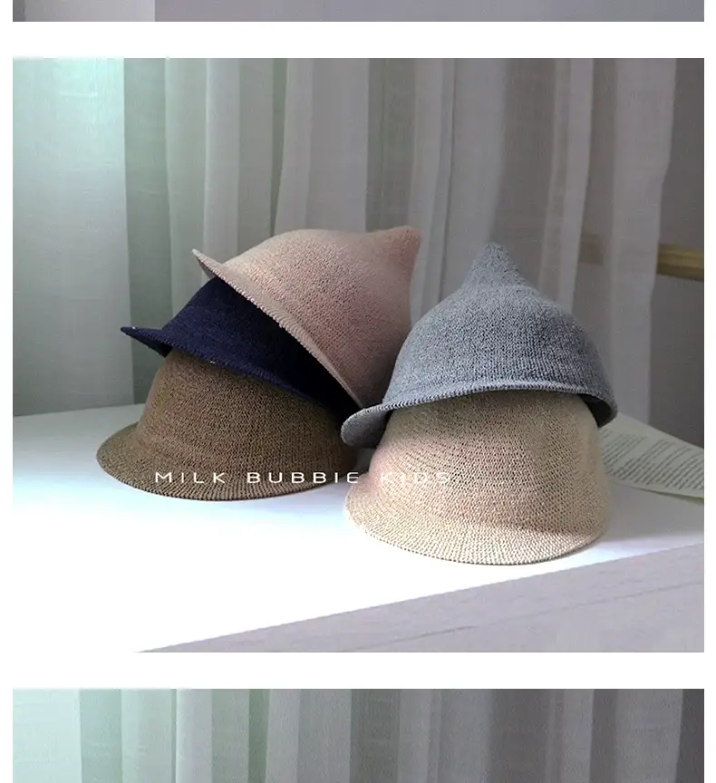 Gray Knitted Baby Hat for Kids Summer Travel Sunshade — feature 4