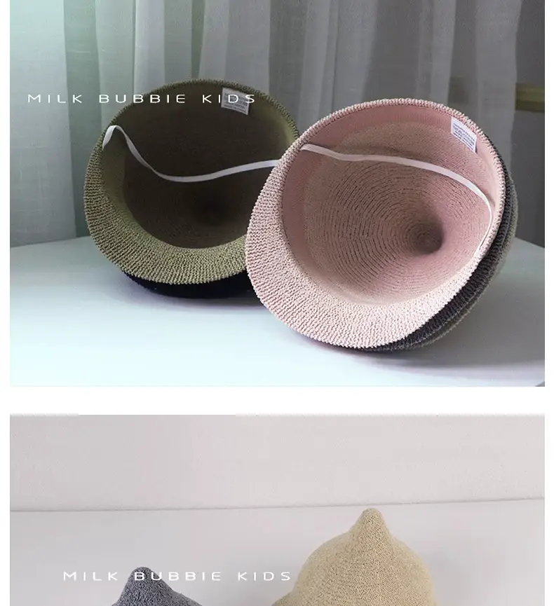Gray Knitted Baby Hat for Kids Summer Travel Sunshade — feature 5