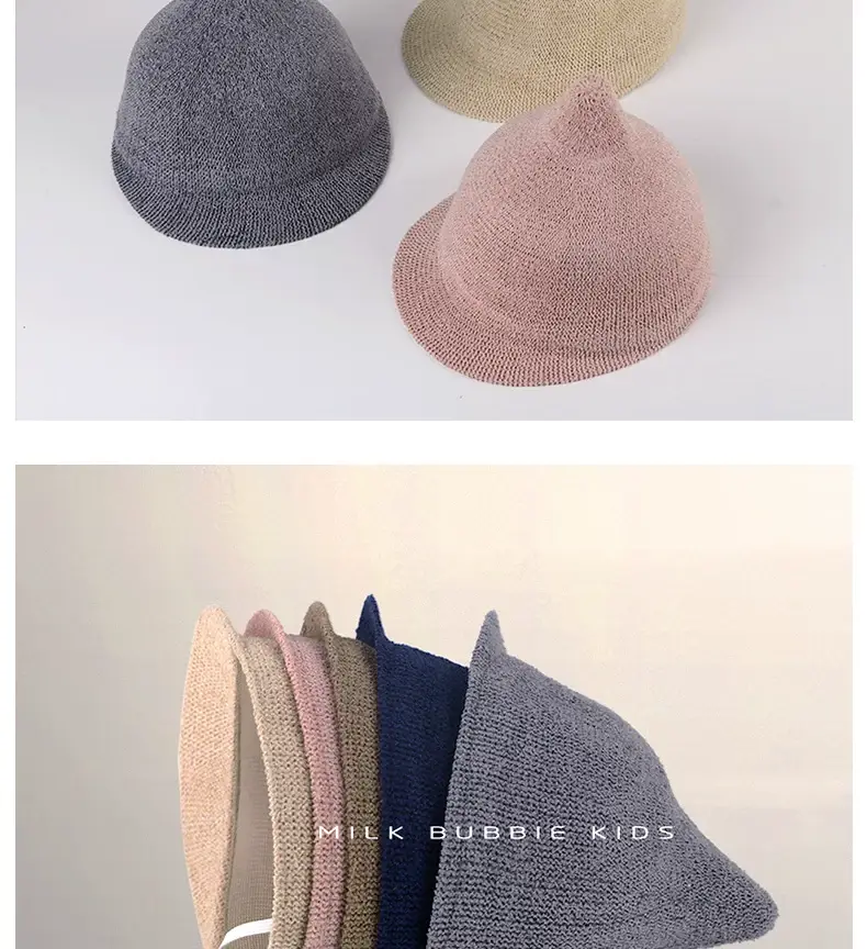 Gray Knitted Baby Hat for Kids Summer Travel Sunshade — feature 6