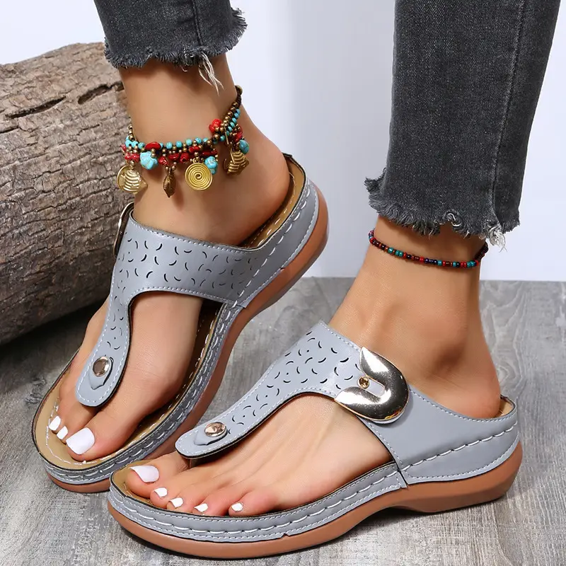 Blue Women's European Wedge Flip Flops Spring Summer - Image 4