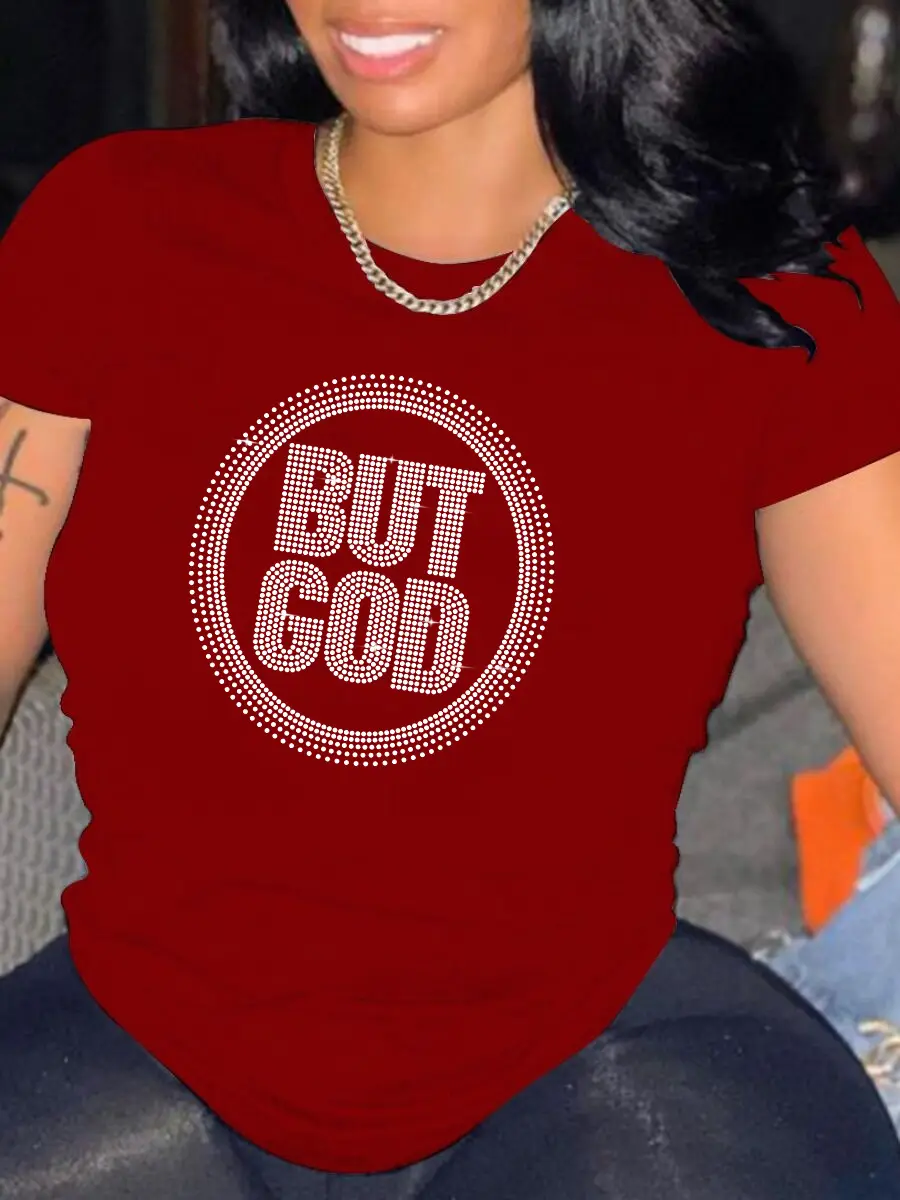 Black T-Shirt with "But God" Graphic Round Neck - Image 3
