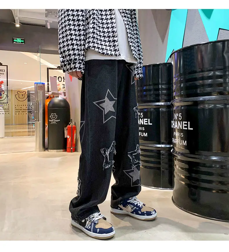 Men Embroidered Wide Leg Jeans Blue Denim — feature 18