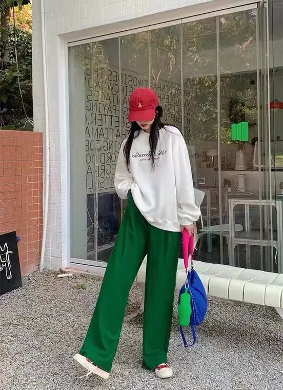 Women's Green Velvet Wide Leg Pants 2022 - Image 4