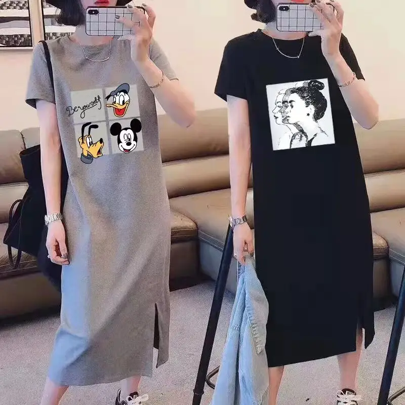 Women Long Sleeve T-Shirt Dress Korean Style Large