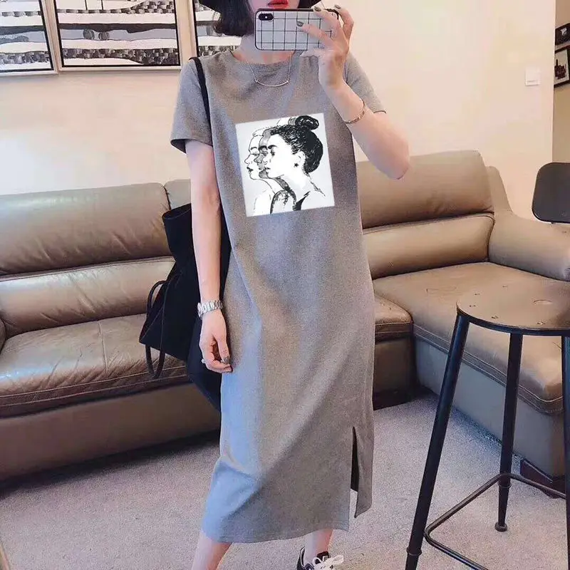 Women Long Sleeve T-Shirt Dress Korean Style Large