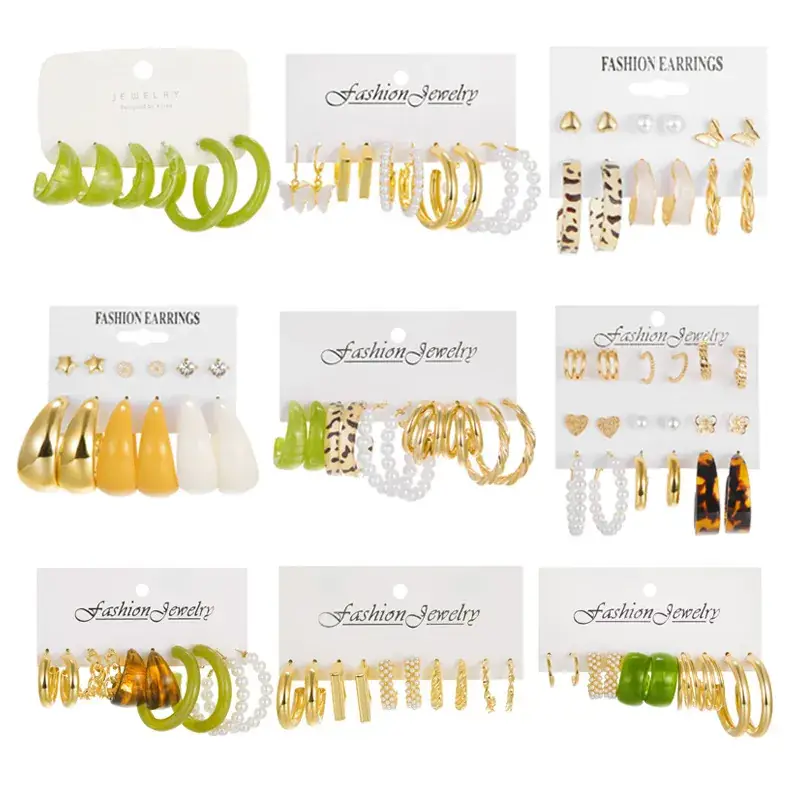 Gold Cross Earrings Set for Women European American Geometric Diamond Pearl Hollow Butterfly Earrings - Image 21