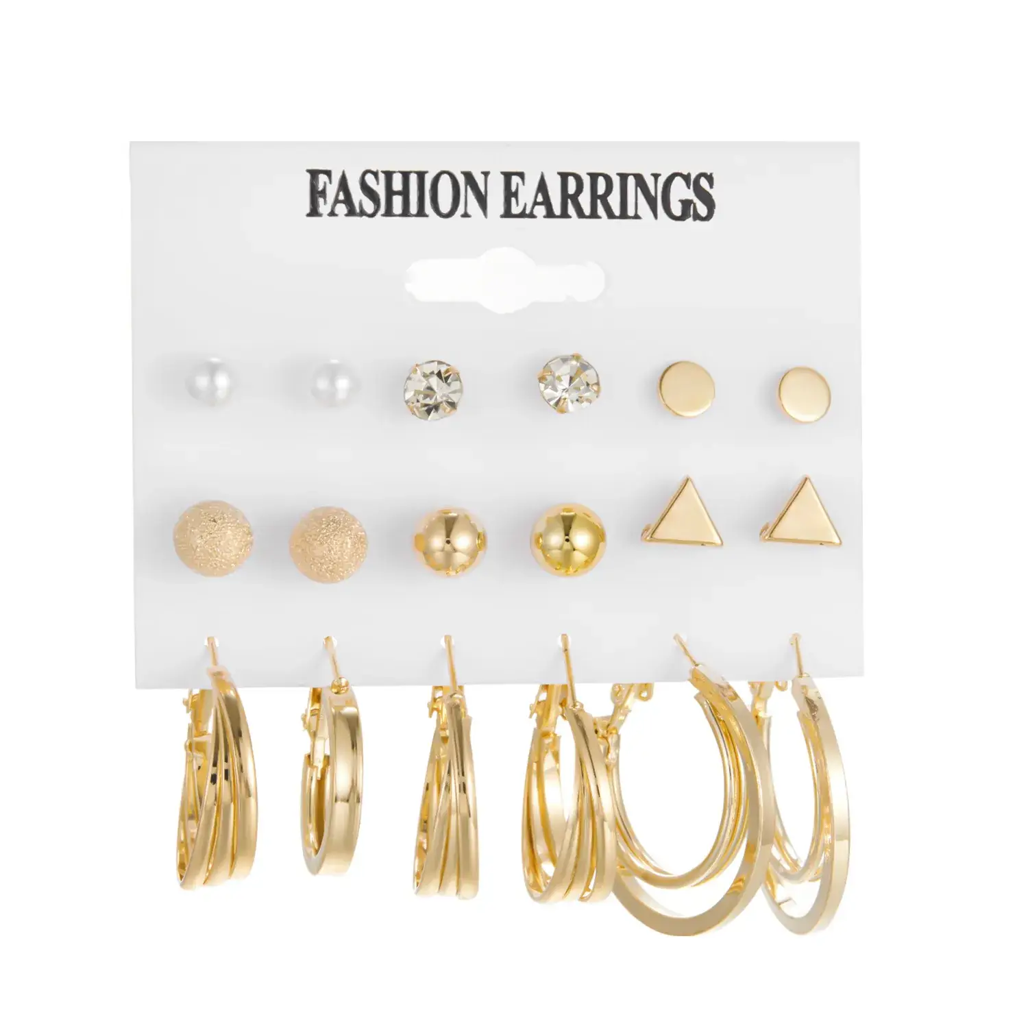 Gold Cross Earrings Set for Women European American Geometric Diamond Pearl Hollow Butterfly Earrings - Image 10