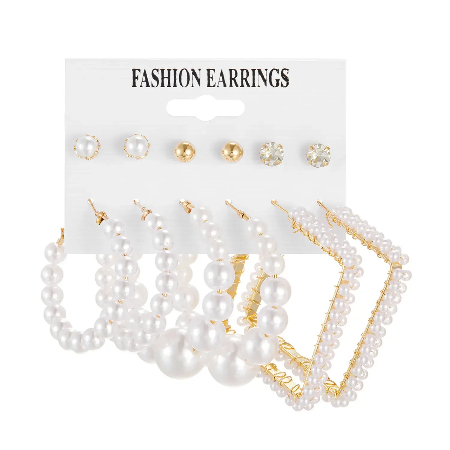 Gold Cross Earrings Set for Women European American Geometric Diamond Pearl Hollow Butterfly Earrings - Image 11