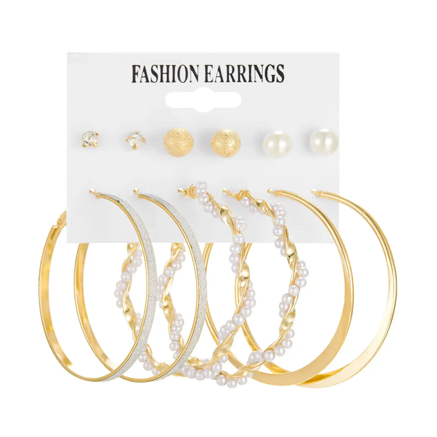 Gold Cross Earrings Set for Women European American Geometric Diamond Pearl Hollow Butterfly Earrings - Image 12