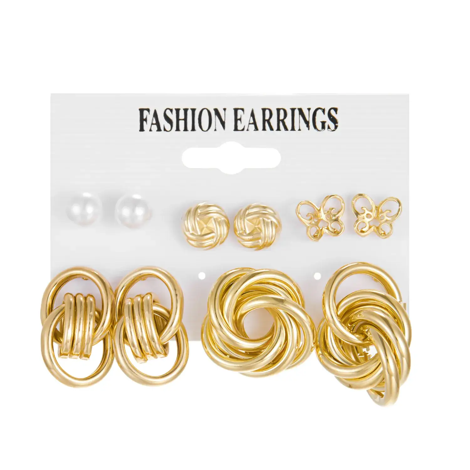 Gold Cross Earrings Set for Women European American Geometric Diamond Pearl Hollow Butterfly Earrings - Image 13