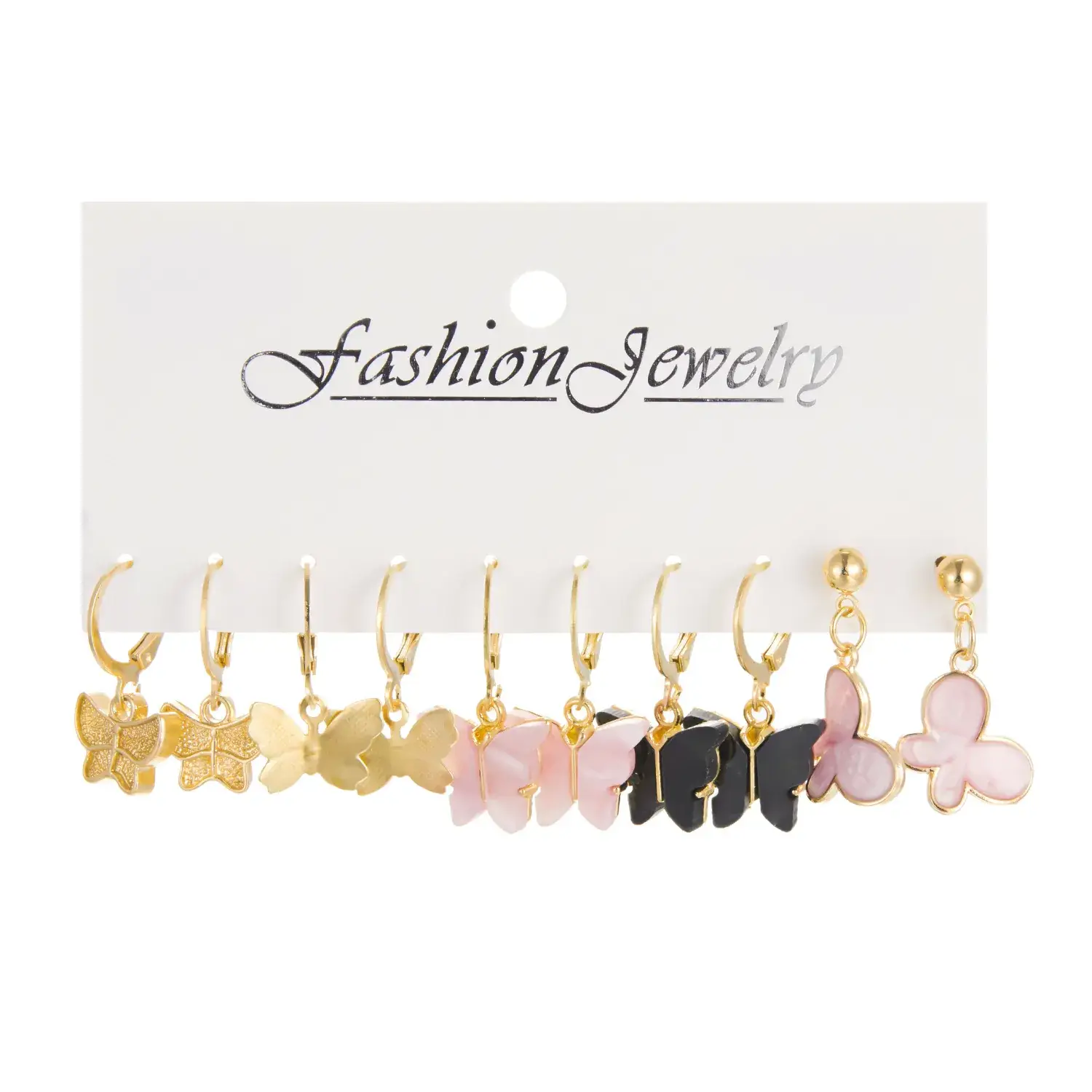 Gold Cross Earrings Set for Women European American Geometric Diamond Pearl Hollow Butterfly Earrings - Image 3