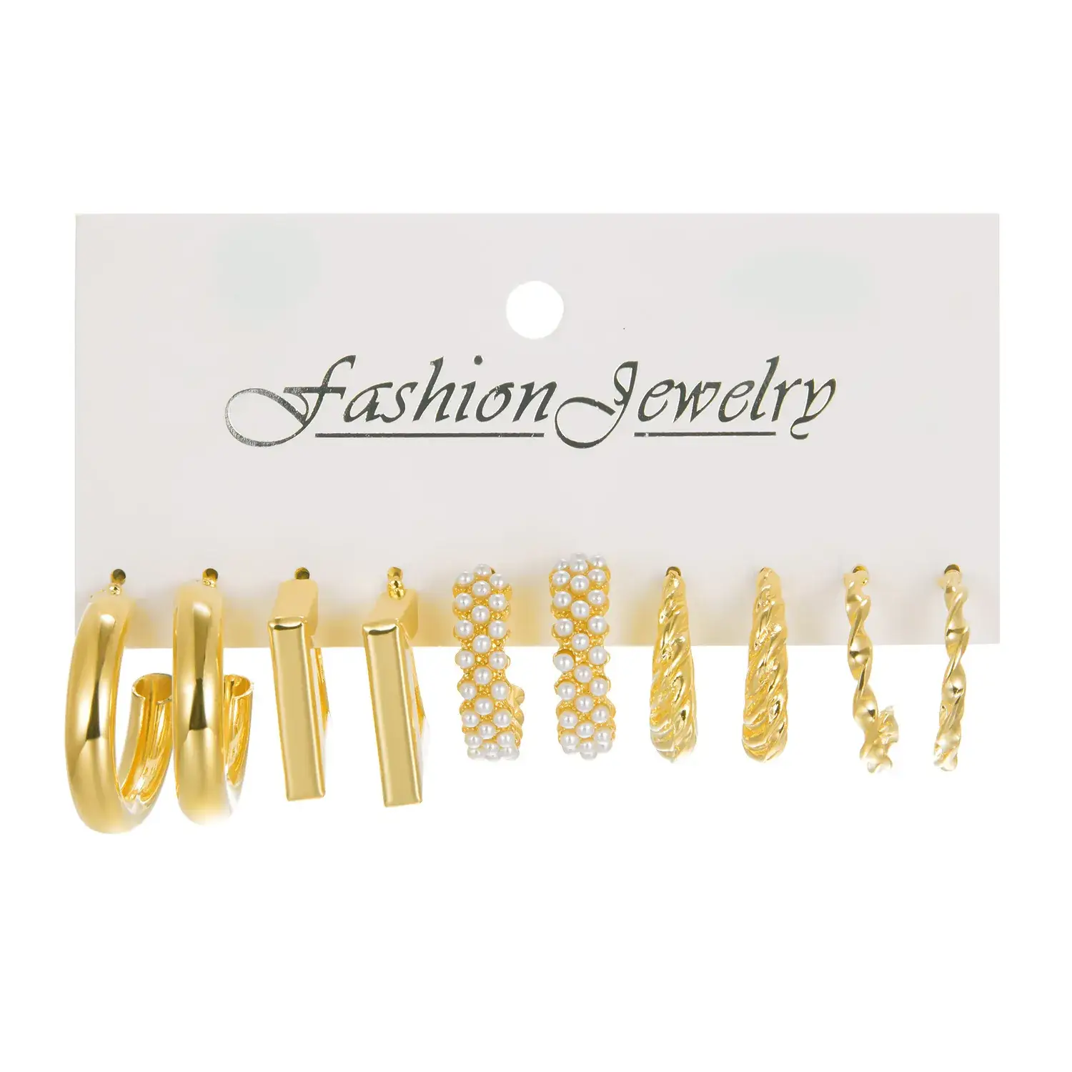 Gold Cross Earrings Set for Women European American Geometric Diamond Pearl Hollow Butterfly Earrings - Image 8