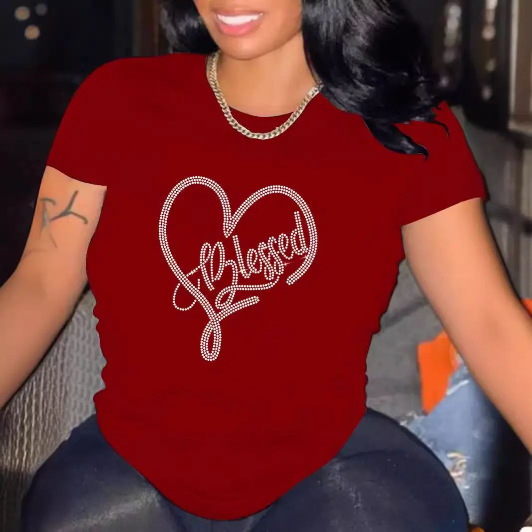 Black Heart Rhinestone Crew Neck T-Shirt