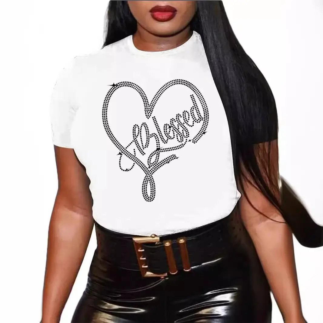 Black Heart Rhinestone Crew Neck T-Shirt