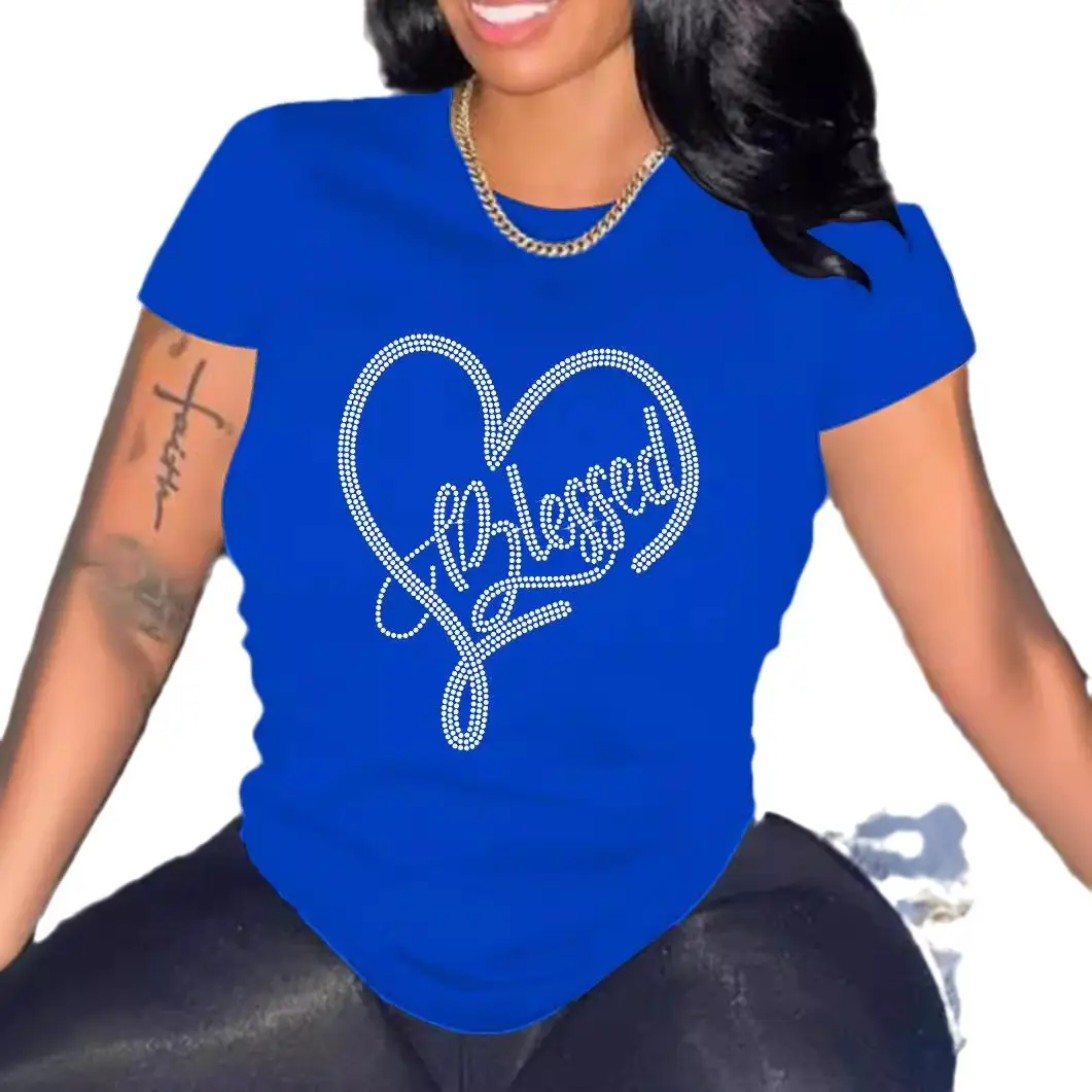 Black Heart Rhinestone Crew Neck T-Shirt