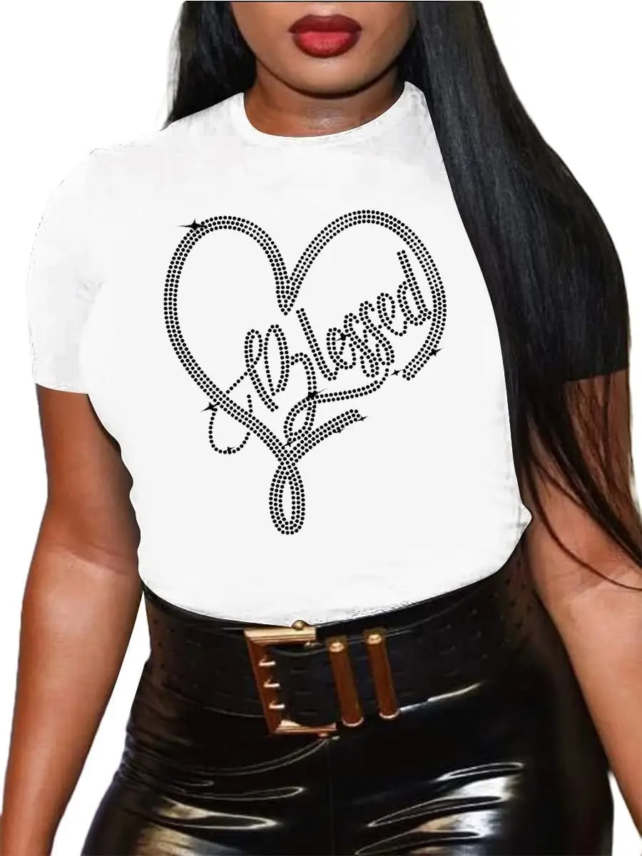 Black Heart Rhinestone Crew Neck T-Shirt