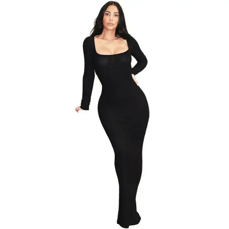 Women's Long Sleeve Square Collar A-Line Dress Skin Tone - Image 13