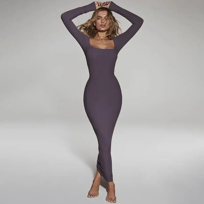 Women's Long Sleeve Square Collar A-Line Dress Skin Tone - Image 6