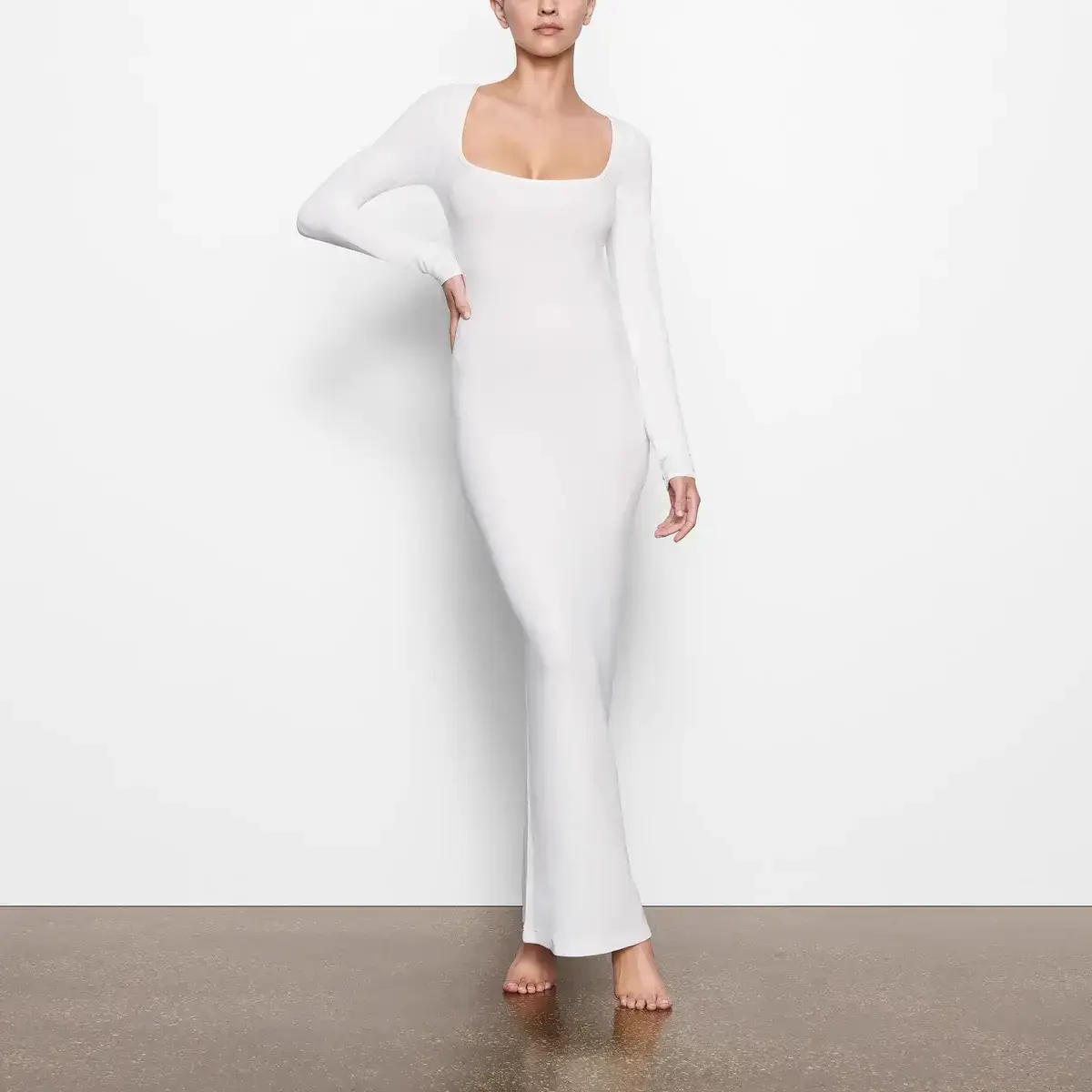 Women's Long Sleeve Square Collar A-Line Dress Skin Tone - Image 7
