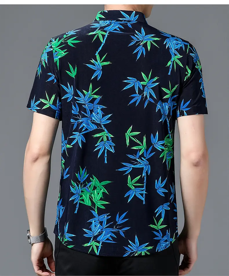 Men's Black Floral Short Sleeve Shirt with Belt — feature 29