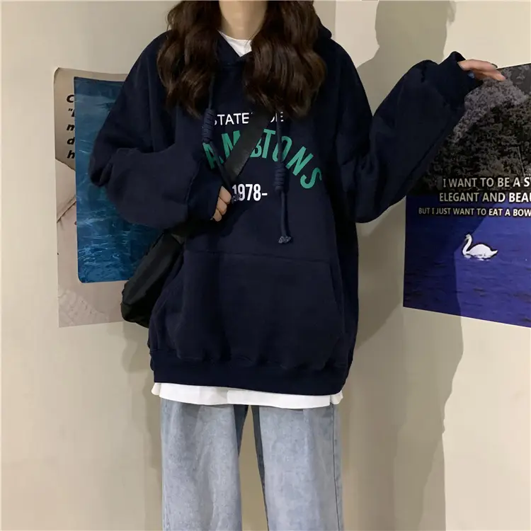 2026 Korean Style Hooded Sweatshirt Women Loose Fleece - Image 3