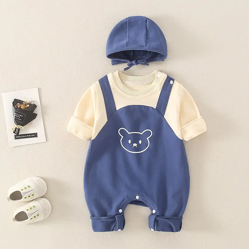 Baby Blue Bear Print Cotton Romper Set for Boys