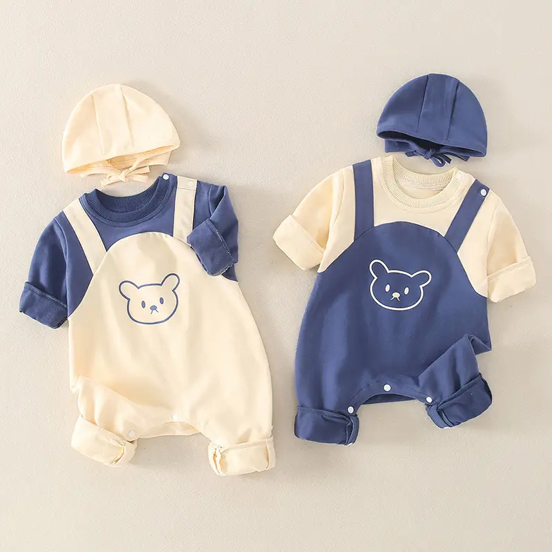 Baby Blue Bear Print Cotton Romper Set for Boys