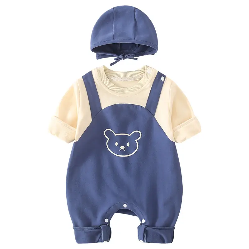 Baby Blue Bear Print Cotton Romper Set for Boys