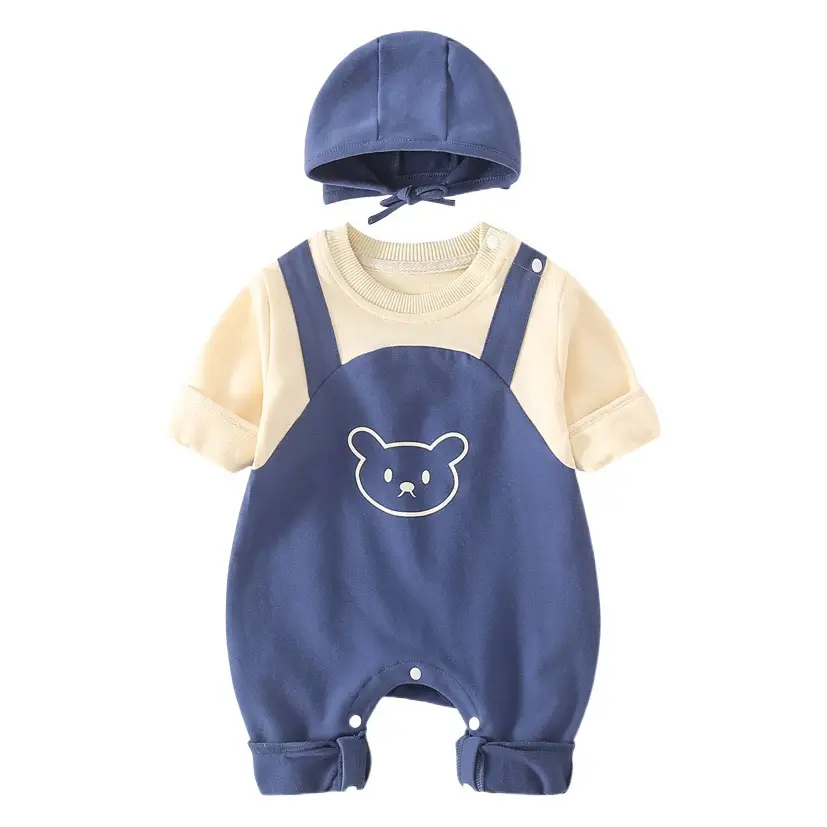 Baby Blue Bear Print Cotton Romper Set for Boys