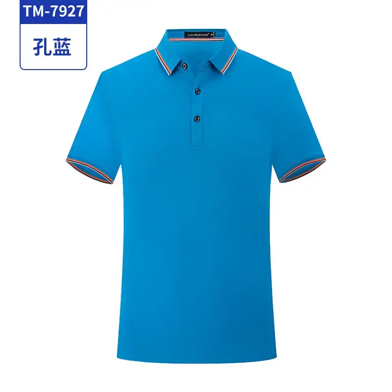 Men Navy Blue Polo Shirt with Orange Trim Free Print - Image 12