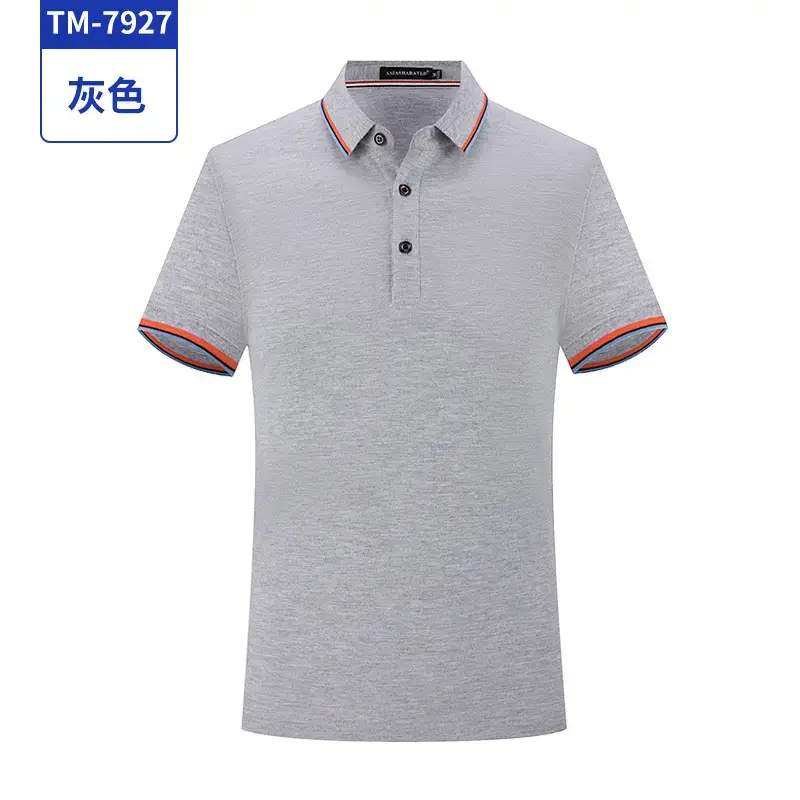 Men Navy Blue Polo Shirt with Orange Trim Free Print - Image 3
