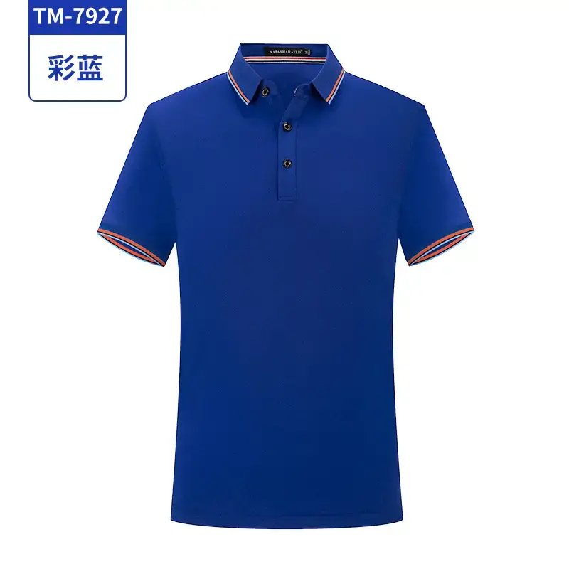 Men Navy Blue Polo Shirt with Orange Trim Free Print - Image 5