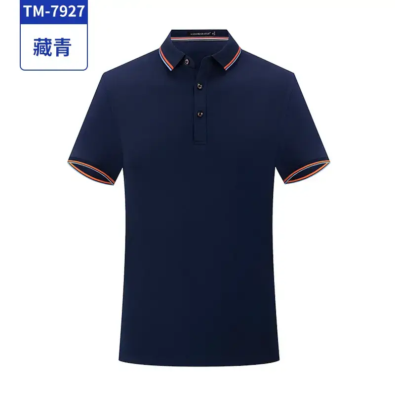 Men Navy Blue Polo Shirt with Orange Trim Free Print - Image 6