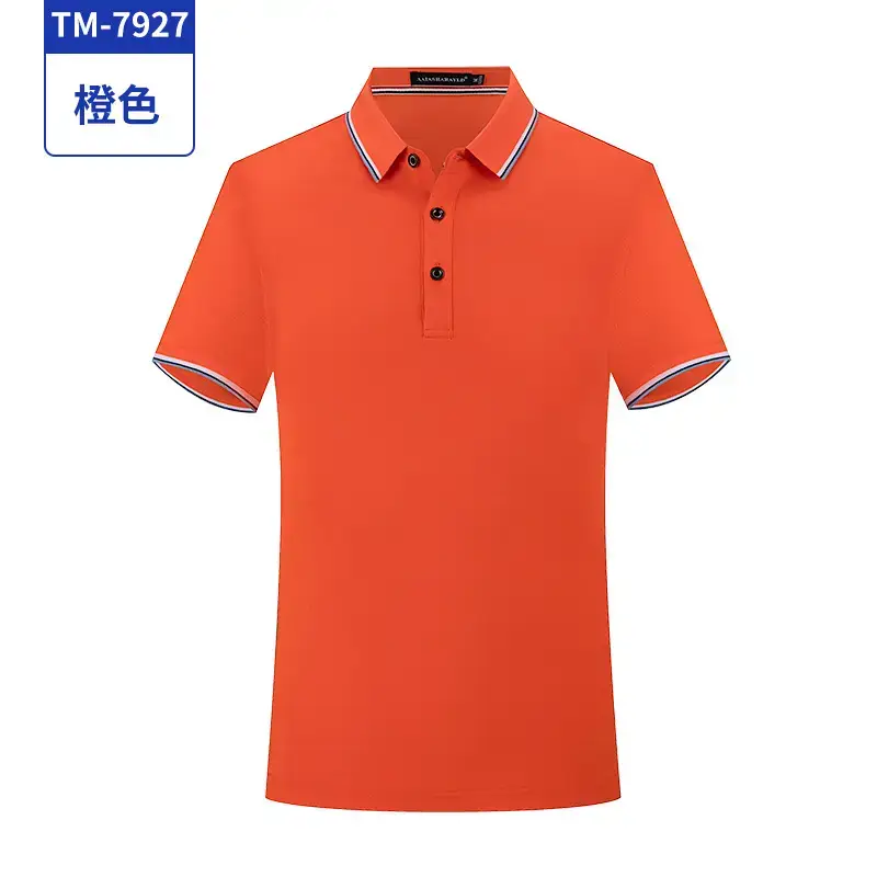 Men Navy Blue Polo Shirt with Orange Trim Free Print - Image 8