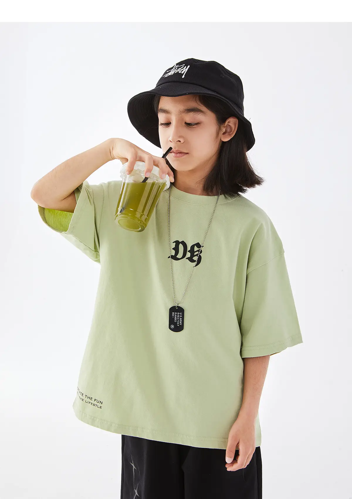 Kids DK Cotton T-Shirt Light Green Medium Large — feature 20