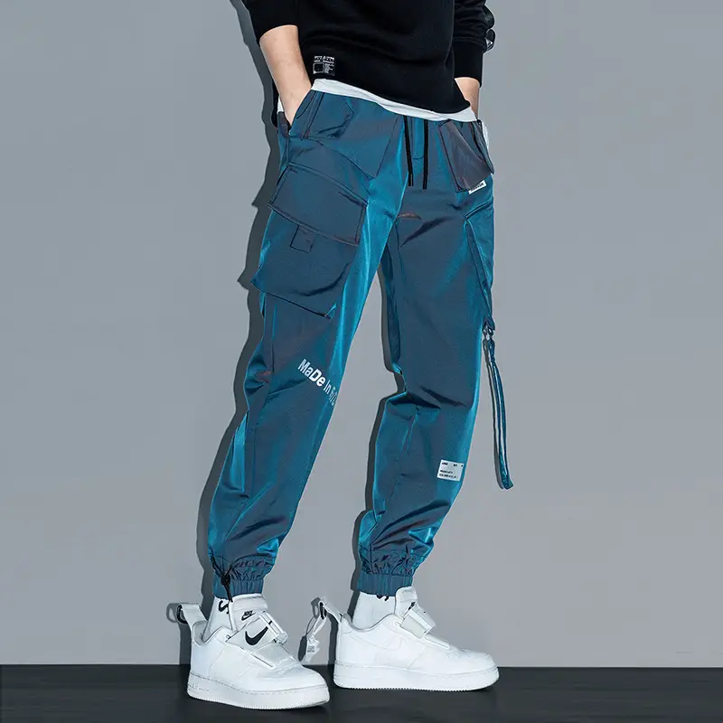 Men's Laser Reflective Cargo Pants Blue White