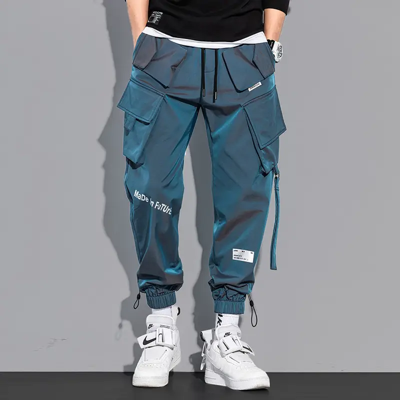 Men's Laser Reflective Cargo Pants Blue White