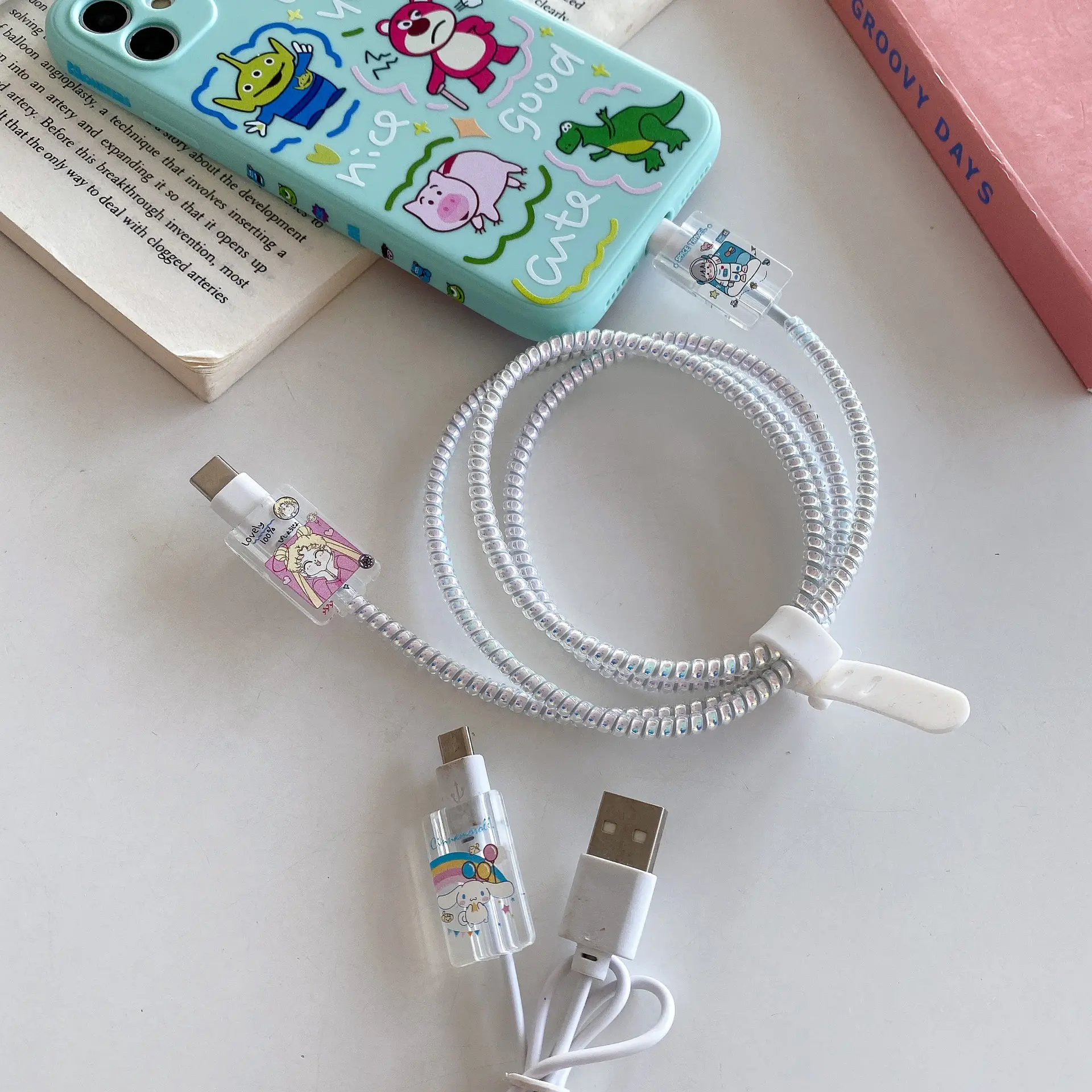 Transparent Cartoon Data Cable Cover for Apple — feature 14