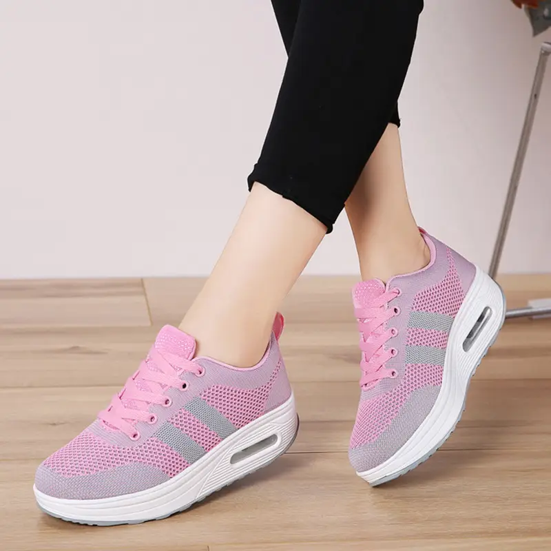 Women's Sneakers with Fly-Knit Mesh, Breathable Casual Shoes, Versatile Thick-Soled Lightweight Low-Top Lace-Up Women's Shoes for Sports and Leisure - Image 3