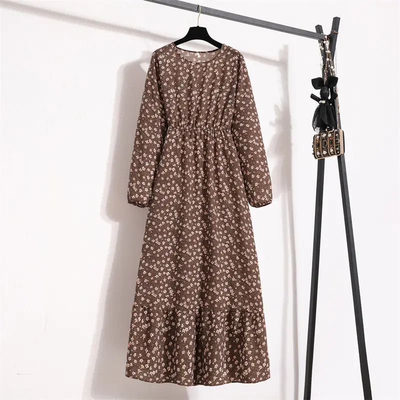 Women's Vintage Chiffon Floral Long Dress High Waist - Image 7