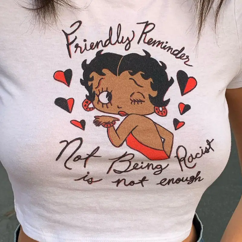 Women Cartoon Print Slim Fit T-Shirt White - Image 3