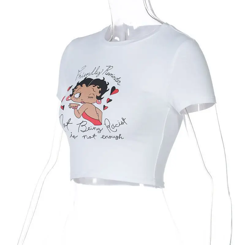 Women Cartoon Print Slim Fit T-Shirt White - Image 4